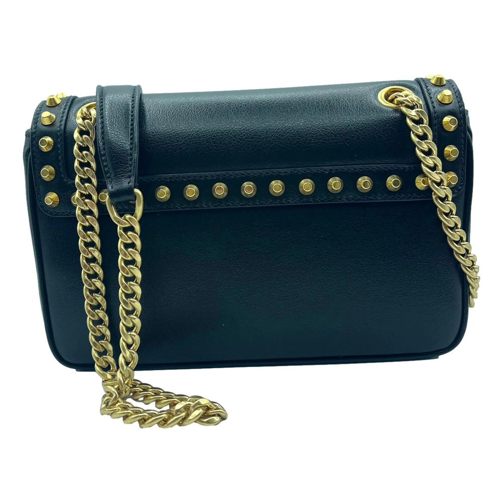 Prada Pattina Black Glace Calf Leather Studded Flap Crossbody Bag Gold - Picture 2 of 4